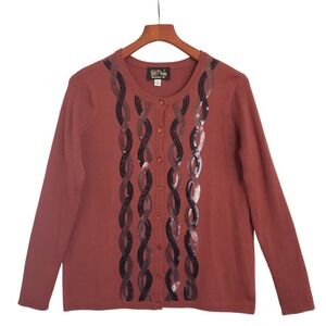 VTG Bob Mackie Wearable Art Womens Cardigan Sweater Sequined Medium Fall Rust